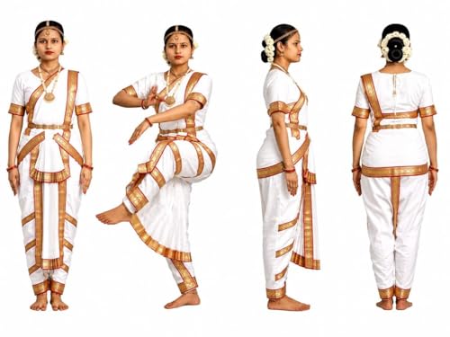 Image of Culture Creation Girls Bharat Natyam Dance Dress | Bharat Natyam Classical Dance Costume for Girls Fancy Outfit Competitions /Annual Functions /School Events