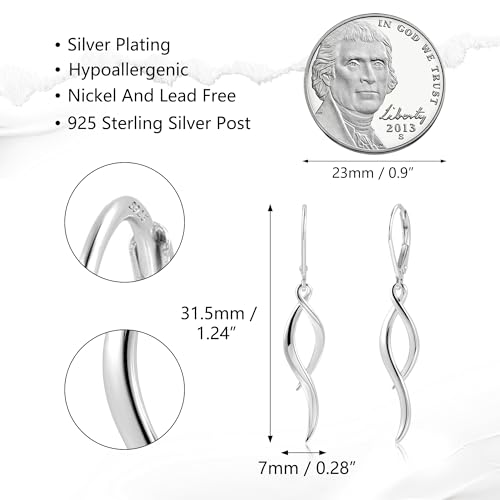 ALEXCRAFT 925 Sterling Silver Dangle Earrings, Hypoallergenic 14k Gold Plated Double Linear Twisted Dangling Drop Earrings for Women Trendy Statement Elegant Lightweight French Hook Leverback Earring3