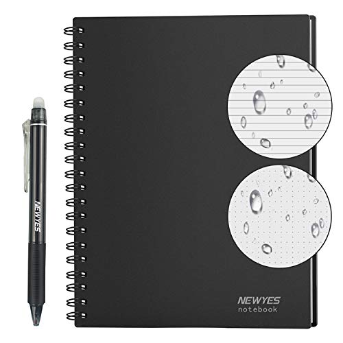 HOMESTEC Reusable Smart Notebook A4 - College Ruled Pages - 210mm * 297mm - 2 Pen,Self-Stick Notes,Cleaning Cloth Included - Black