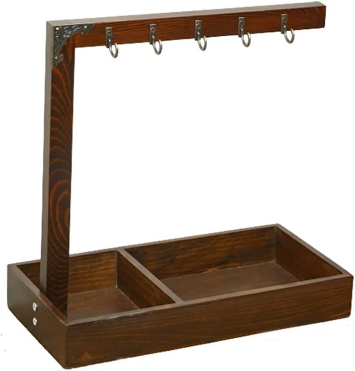 Wood Large Key Storage Rack Entrance Storage Box Desktop Decoration Key Hook Storage Rack (Color : Log Color Size : 30.5 * 15 * 30CM) (Black Walnut 30.5 * 15 * 30CM)