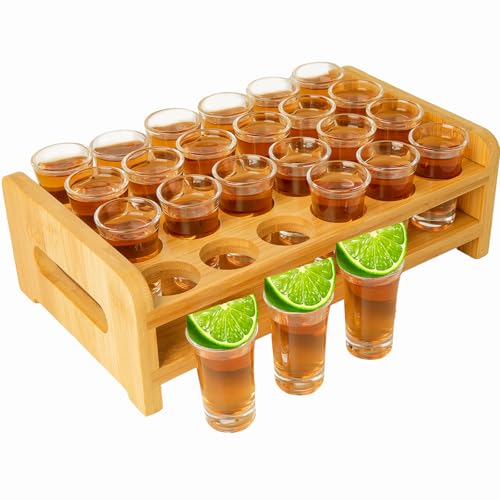 Schnapsglas Schnapsglas-Set, schnapsgläser 24 Stück, 15 ml-20ml, Schnapsglas-Halter, dicker Boden, klares Glas für Party, Club, Bar, Spirituosen (15 ml-20ml, 24 Stück)