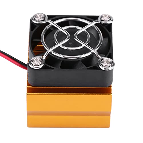 Motor Heat Sink with Cooling Fan,540 550 3650 Motor Heat Sink with Cooling Fan, Heat Dissipation for 1/10 Scale Electric RC Car 540/550 / 3650 Motor (Gold)