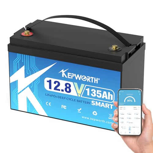 KEPWORTH 12.8V 135Ah LiFePO4 Battery, Rechargeable Lithium Batteries, UP to 4000+ Deep Cycles, Grade A Lithium Iron Phosphate Cells, for Trolling Motor, Boat, Rv, Solar, Off-Grid…