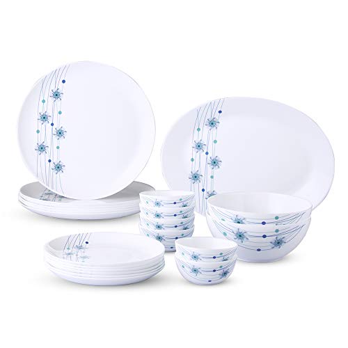 Larah by Borosil - Moon Series, Bluebell 21 Pieces Opalware Dinner Set, White