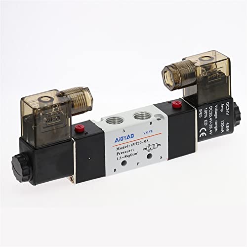 Válvula solenoide 4V220-08 de doble bobina neumática de 5 vías 2 posiciones para control de aire 3