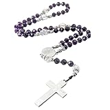 MERCILIA MEISHILAI Handgefertigter katholischer Rosenkranz von Marie Julie Jahenny mit Edelstahl-Medaille und Kreuz der Vergebung, 8 mm, lila, bleifreie Glasperlen, Hagel-Maria-Perlen, 10 mm, Perlen