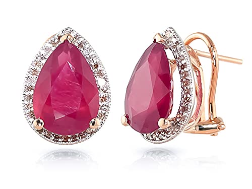 Galaxy Gold Gg 11.02 Ct 14K Solid Gold French Clip Earrings Halo Oval Shape Ruby Diamonds (Rose-Gold) #TOP2