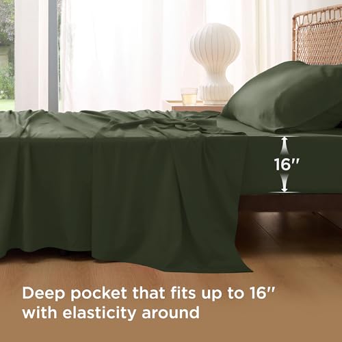 Bedsure Cooling Sheets Twin, Rayon Derived from Bamboo, Breathable & Soft Twin Sheets Set, Deep Pocket Up to 16 Inches, Hotel Luxury Silky Bedding for Hot Sleepers, Olive Green
