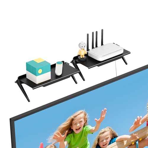 CUISIBOT TV Top Shelf 2 Pack Monitor Top Shelf No Drilling TV Shelf for Cable Box Router Streaming Device Game Console Remote TV Accessories for Apple tv Mount Keep Organized and Secure