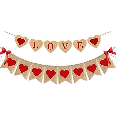 SWYOUN Burlap Love Banner with Heart for Valentines Day Wedding Party Anniversary Day Decorations Supplies Cover