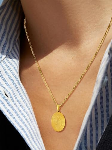 Image of U7 Saint Michael Necklace for Men,Stainless Steel /18K Gold Plated St Michael Archangel /Saint Benedict /Saint Christopher Pendant Amulet Necklace for Men Women