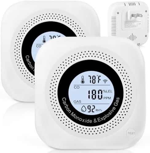 2-pack 4-in-1 CO & gas detector with temp/humidity