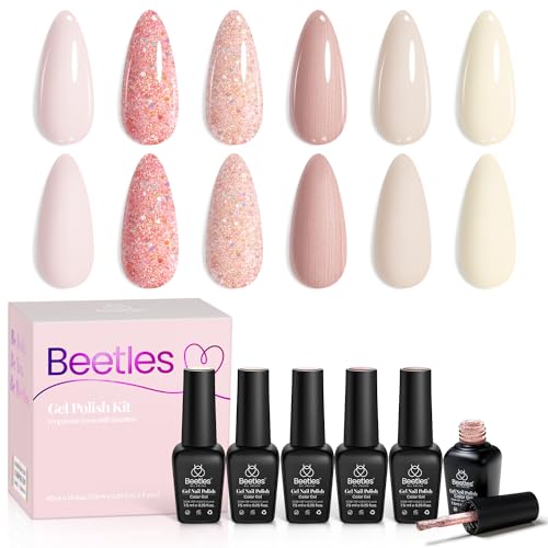 Image of Beetles Gel Nail Polish 6 Colors, Pink Champagne Glitter Gel Nail Kit