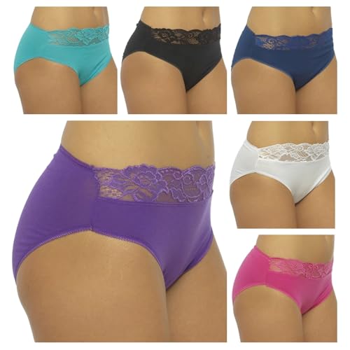 JMC Trading Company Ladies Lace High Leg Briefs 5 Pack Size 12 Multi Color - Cotton Stretch Underwear Multipack Women