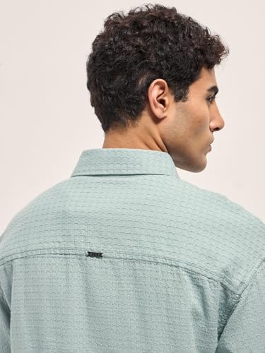 Image of THE BEAR HOUSE Men Pure Cotton Textured Relaxed Fit Overshirt