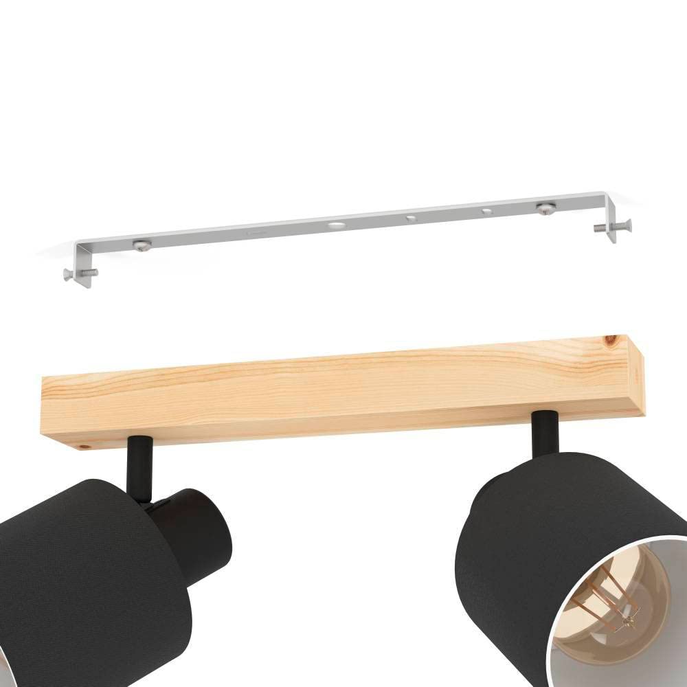 EGLO Ceiling Light Batallas, 2 Light Scandi Look Lighting Made of Wood and Fabric - Image 4
