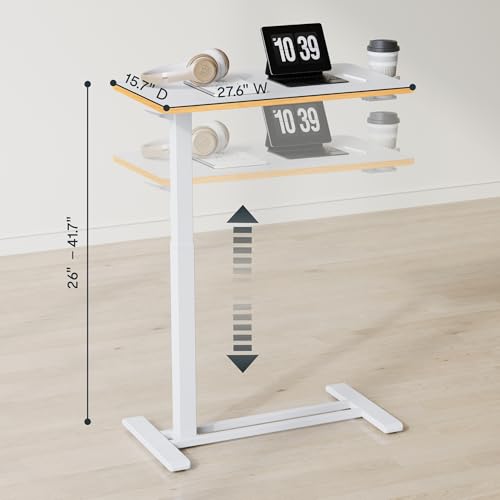 Image of FLEXISPOT Mobile Standing Desk with Wheels Pneumatic Laptop Desk Rolling Computer Cart Movable Height Adjustable Small Sit Stand Desk Computer Workstations Home Use(27.6 inch W x 15.7 inch D,White+Maple