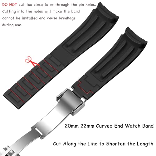 Image of Juntan 18mm 20mm 21mm 22mm Curved End Rubber Watch Band, Tapered Silicone Curved Replacement Watch Strap for Men Women with Metal Classic Diving Buckle
