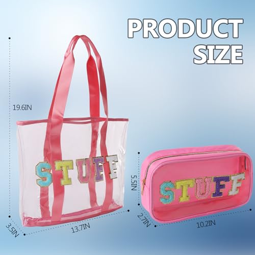 PVC Tote Bag with Chenille Letters for Women- Waterproof Transparent Reusable Large Capacity See-Through Design3