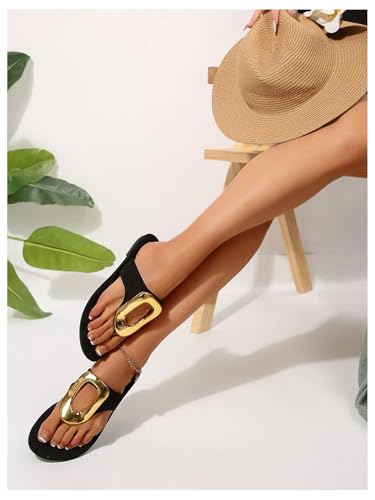 Image of GORGLITTER Women's Gold Flip Flops Square Toe Summer Sandals 2026 Wedding Dressy Vacation Beach Slides Shoes