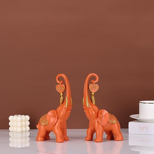 Estatua de Elefante Naranja Set 2 Piezas Decoración miniatura 4