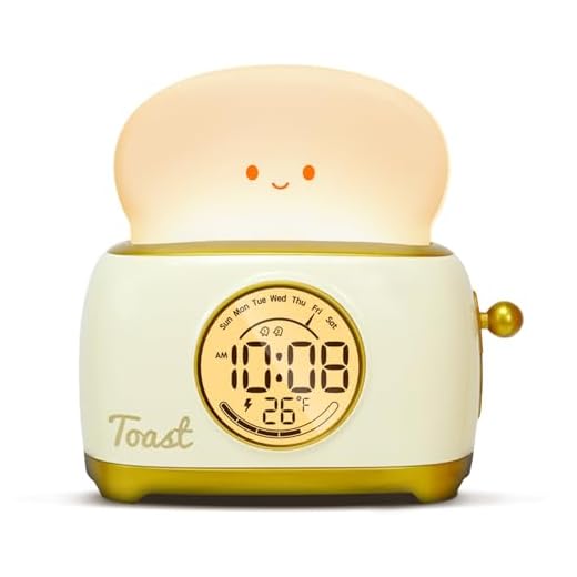 Toast Night Lamp Lights, Cute Toaster Digital Alarm Clock, Dimming LED Breader Lamp 1200mAh Rechargeable Night Light for Bedroom, Bedside, Desktop