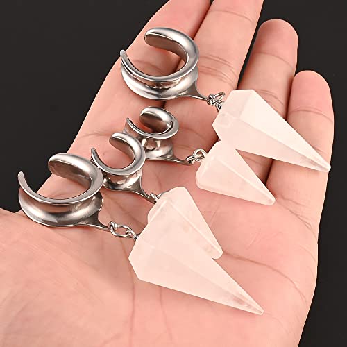 Doearko 2 Pcs Ear Gauges 6Mm-25Mm Saddle White Natural Crystals Dangle Ear Tunnels Hypoallergenic 316 Stainless Steel Ear Hangers Plugs Piercing Body Jewelry (22Mm(7/8"), Silver) #TOP4