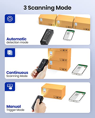 Image of 2-Pack Eyoyo 2D Bluetooth Barcode Scanner Wireless with Clip, 2000mAh Battery with Level Indicator, Portable Mini Barcode Reader for Library Inventory Compatible with iPhone, iPad, Android Phone
