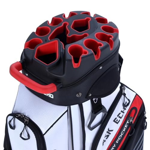 ASK ECHO T-Lock Golf Cart Bag with 14 Way Organizer Divider Top, Premium Cart Bag with Handles for Men (White)
