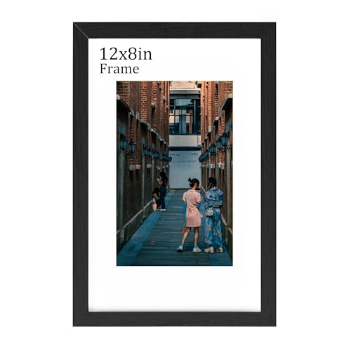 MEGAROOM Wood 12x8 Photo Frame - 8x12 Picture Frame for 20.3x30.5cm Photo Wall Hanging & Tabletop - 8 x 12 in Photo Frame with Clear Perspex Front - Wall Mounting to Hang Portrait or Landscape (Black)