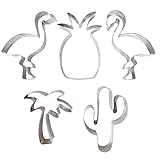 'Honbay 5PCS Stainless Steel Cookie Cutters Set Hawaiian Cookie Molds for Tropical Themed Party, Cactus, Pineapple, Flamingos, Palm Tree'