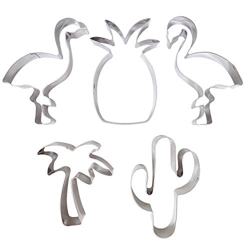 Honbay 5PCS Stainless Steel Cookie Cutters Set Hawaiian Cookie Molds for Tropical Themed Party Cactus Pineapple Flamingos Palm Tree