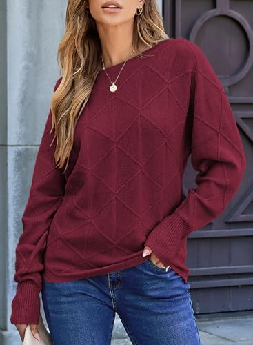 Image of EVALESS Casual Crewneck Sweaters for Women Fall Winter 2026 Lightweight Long Batwing Sleeve Pullover Sweaters Tops Clothes