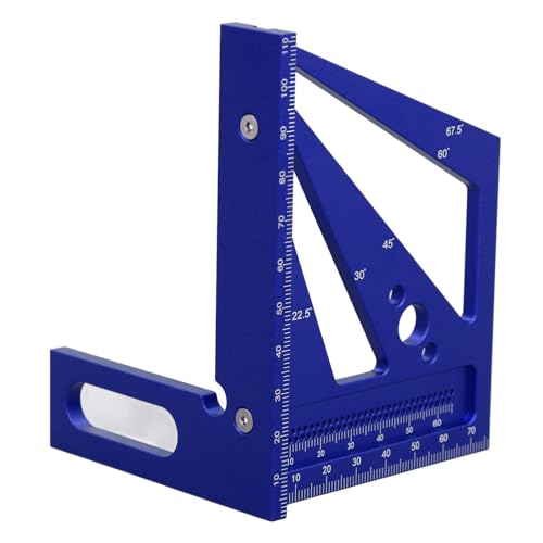 Fockety 3D Multi Angle Measuring Ruler, 22.5-90 Degree Aluminum Alloy Woodworking Square Protractor, High Miter Ruler Layout Measuring Tool for Engineer Carpenter (Blue)