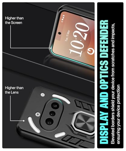 Image of WOW IMAGINE Shock Proof Back Case Mobile Cover for Nothing Phone 3a 5G | Back Cover Case (Tough Armor | Hybrid PC + TPU | Ring Holder & in-Built Kickstand | Black)