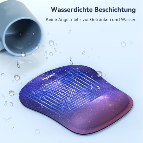 TECKNET Mauspad mit Gelkissen, Memory Foam Mousepad Ergonomisches Wasserdicht Komfort Mausmatte mit Handgelenkpolster Handauflage für Alle Maus Offfice Heim Computer Laptop, Blau