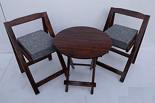 Outdoor Dining Set With Benches: Stylish, Durable Choices for Your Patio 4 DIA Chitra Furniture Sheesham Wood Foldable Patio Dining Set for Balcony Garden and Outdoor | 2 Chairs and Table | Finish :- Walnut
