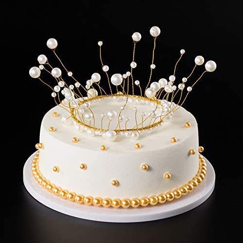 ERIZONE Crown Cake and Cake Topper, Metal Shiny White Pearl Princess
