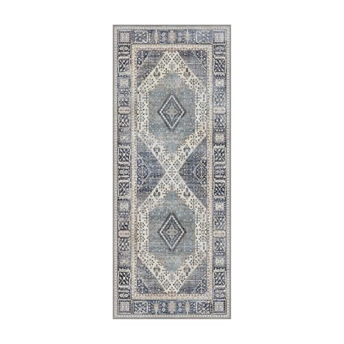 GENIMO 2x7 Non Slip Hallway Runner Rug, Machine Washable, Thin & Low Pile Lightweight for Kitchen, Laundry, Entryway, Bedroom & Living Room, Blue