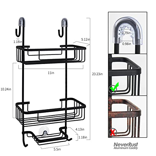 Duwee Over The Door Shower Caddy, Neverrust Aluminum Over The Shower Door Caddy, Hanging Shower Caddy For Shampoo Conditioner, 3 Tier Bathroom Shelf Organizer With Hooks For Razors Towels(Black) #TOP2