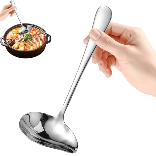 Louche à Sauce Soupe de Cuisine en Acier Inoxydable 304, Avec Bec Verseur Argenté Petite Long Manche Louches avec Inclinées Bec Verseur pour servir Cuisine Vinaigrettes
