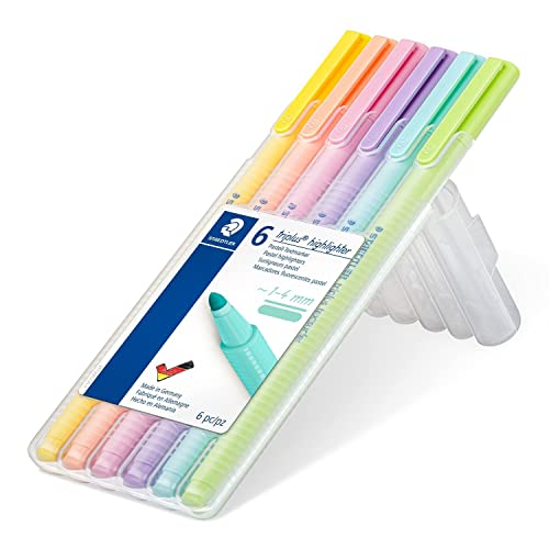 Staedtler triplus highlighter, ergonomic triangular shape, set of 6 pastel colours, line width 1 - 4 mm