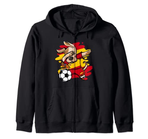 Dabbing Dog Spain Soccer Fans Jersey Spanish Football Lovers Zip Hoodie, Black