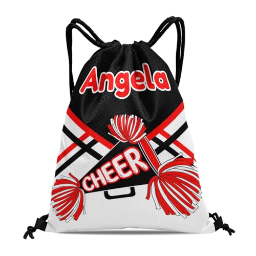 Custom Name Personalized Drawstring Bag Cheer Backpack for Men Women Sackpack Dance Gym Sports Book Bag Pom Cheerleader Black Red