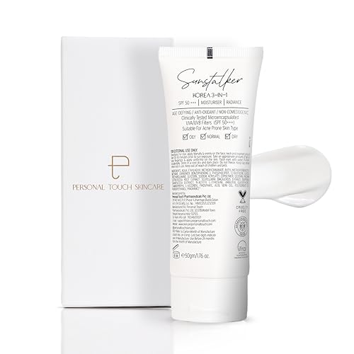 Personal Touch Sunscreen SPF 50 PA+++ for Face | Sunstalker | Lightweight Sunscreen with No White Cast | Non-Greasy, Acne Safe & Oil-Free | With Niacinamide | For Oily & Dry Skin | 50 ml