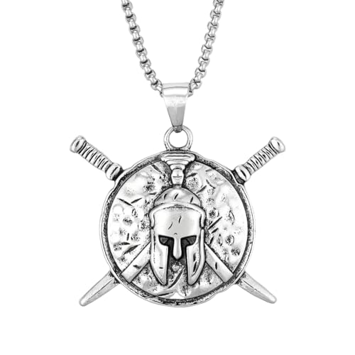 Collier masque double épée et bouclier en style rétro pour homme et femme