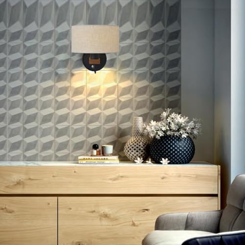 Image of Wall Mounted Bedside Lamp,Hardwired Wall Sconce with Switch,Wall Lamps for Bedroom With Fabric Shade,Vintage Wood Wall Light E26 for Living Room,Dining Room,Hallway,Stairway,Lampara para sala de Pared