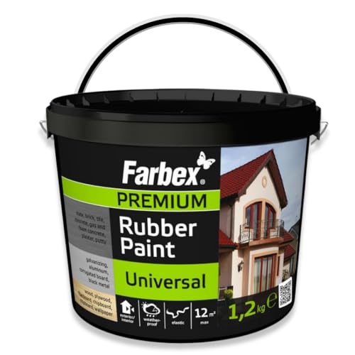 FARBEX Peinture Caoutchouc Liquide Étanche Intérieur/Extérieur - Revêtement Élastique Pour Toiture, Terrasse, Balcon - 1,2 kg Blanc - Étanchéifie Et Protège Toutes Surfaces