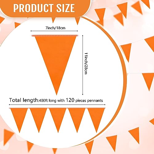 Image of Preboun 400 ft Solid Pennant Banner Flags 240 Pcs String Hanging DIY Triangle Bunting Bulk Garland for Grand Opening Carnival Birthday Party Decoration Outdoor(Orange)