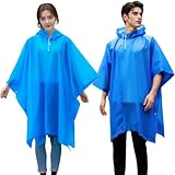 2 Pack Rain Ponchos for Adults Reusable Heavy Duty, Waterproof EVA Raincoat Cape with Drawstring Hood for Men Women Hiking, Festivals, Emergency (Fits 4.6-6.2 FT Height) Blue